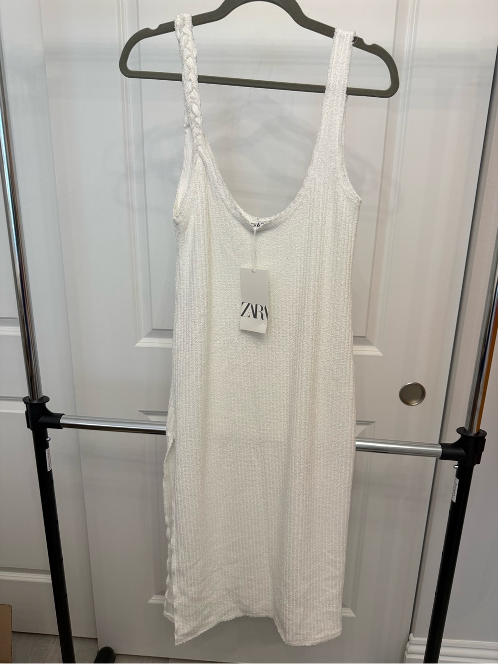 ZARA White Braided Strap Textured Midi Dress